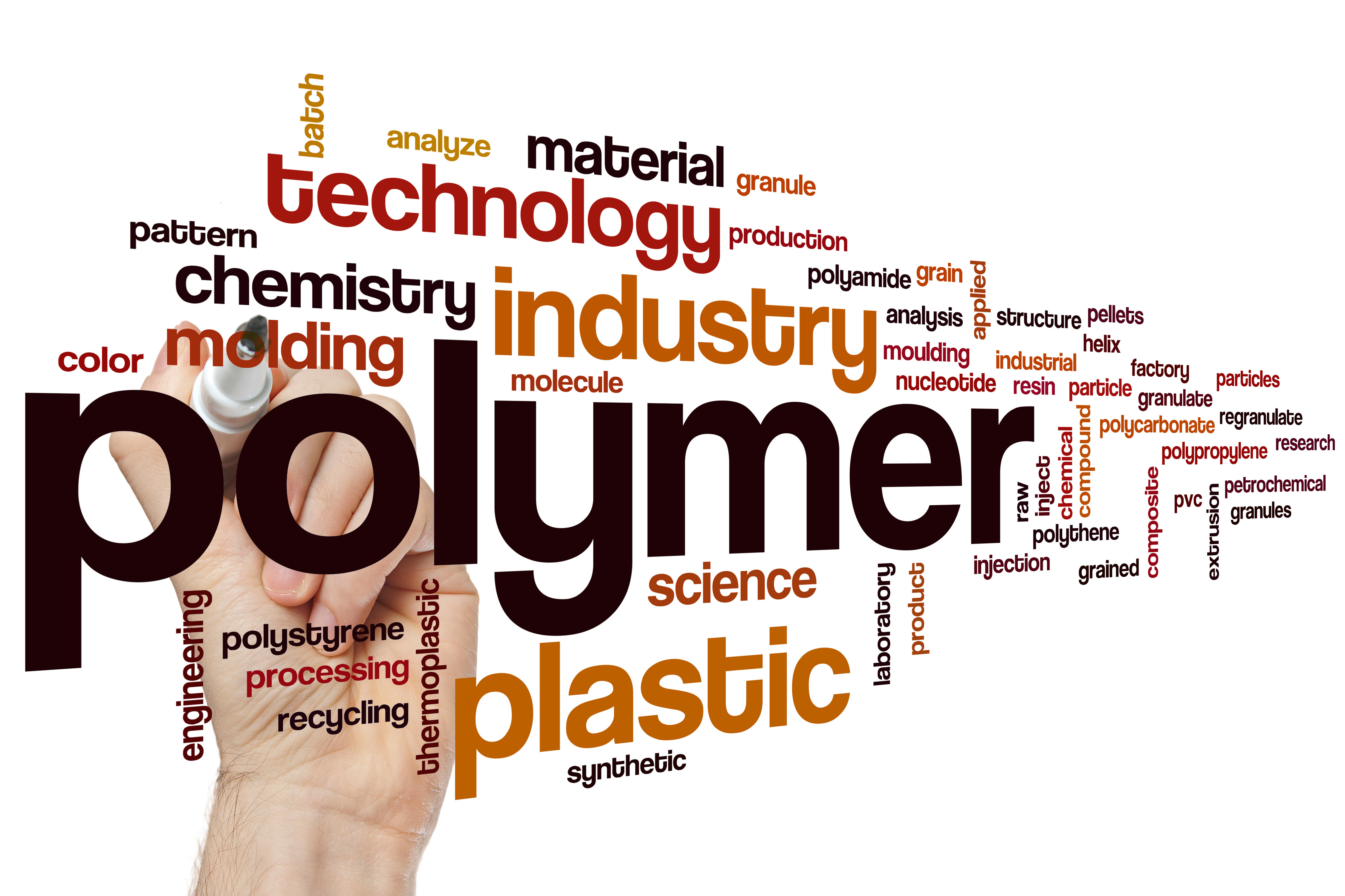 Polymer, plastic, industry and technology word illustration